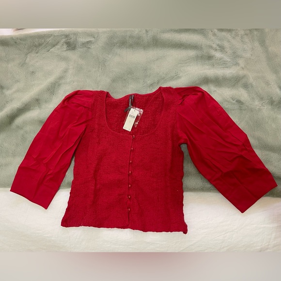 Anthropologie Red Smocked Cardigan Top - Medium NWT - Picture 5 of 7